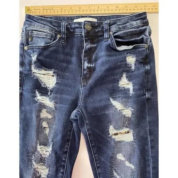 KanCan Jeans Women’s Sz 5/26 (26x27) Blue Destroyed Distressed Skinny Ankle - Picture 5 of 10